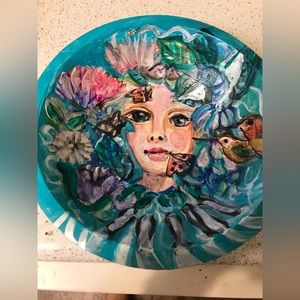 Hand painted wooden bowls with lattice design around side